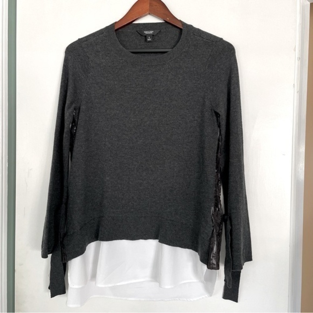 Simply Vera Wang Hi Lo Blouse Small Gray White Lace